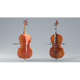 Cello Instrument with Bow 3D model